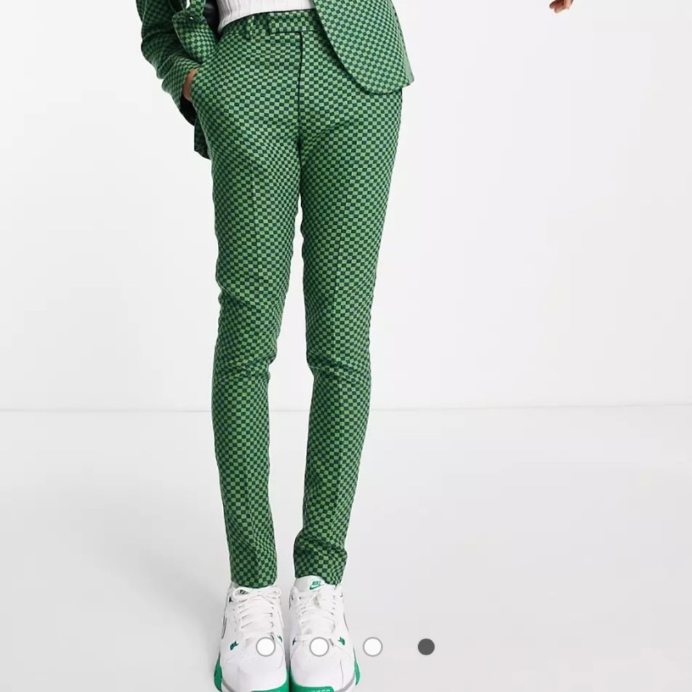 *NEW* Unisex ASOS DESIGN skinny suit pants in green checkerboard 32”by 32”